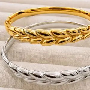 Bracelete Folhas Luxo em Aço prata 316