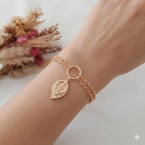 Pulseira Detalhe Folhas – Banhada a Ouro