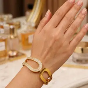 Bracelete Dourado Lumina com Strass em Aço 316