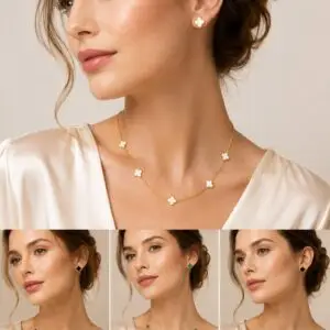 Conjunto Floral Dourado em Aço 316