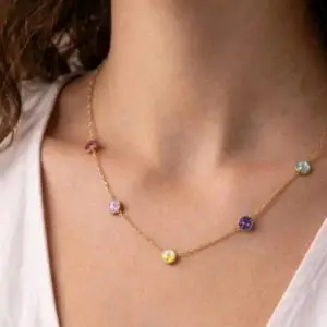 Colar Dourado Aurora em Aço 316 com Pedras Multicoloridas